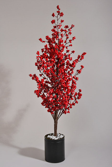 38" Berry Tree W/Snow In a Pot Red