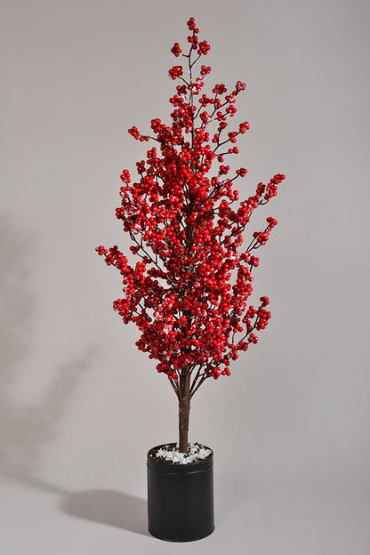 38" Berry Tree W/Snow In a Pot Red
