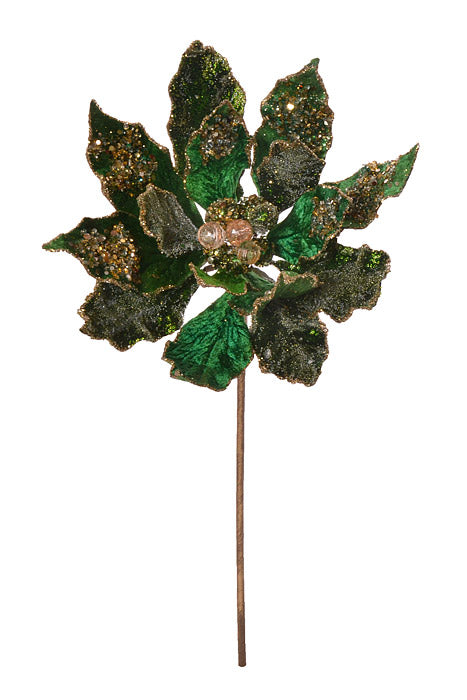 20&quot; X 10&quot; Heavy Jeweled Poinsettia Stem (Emerald/Gold)