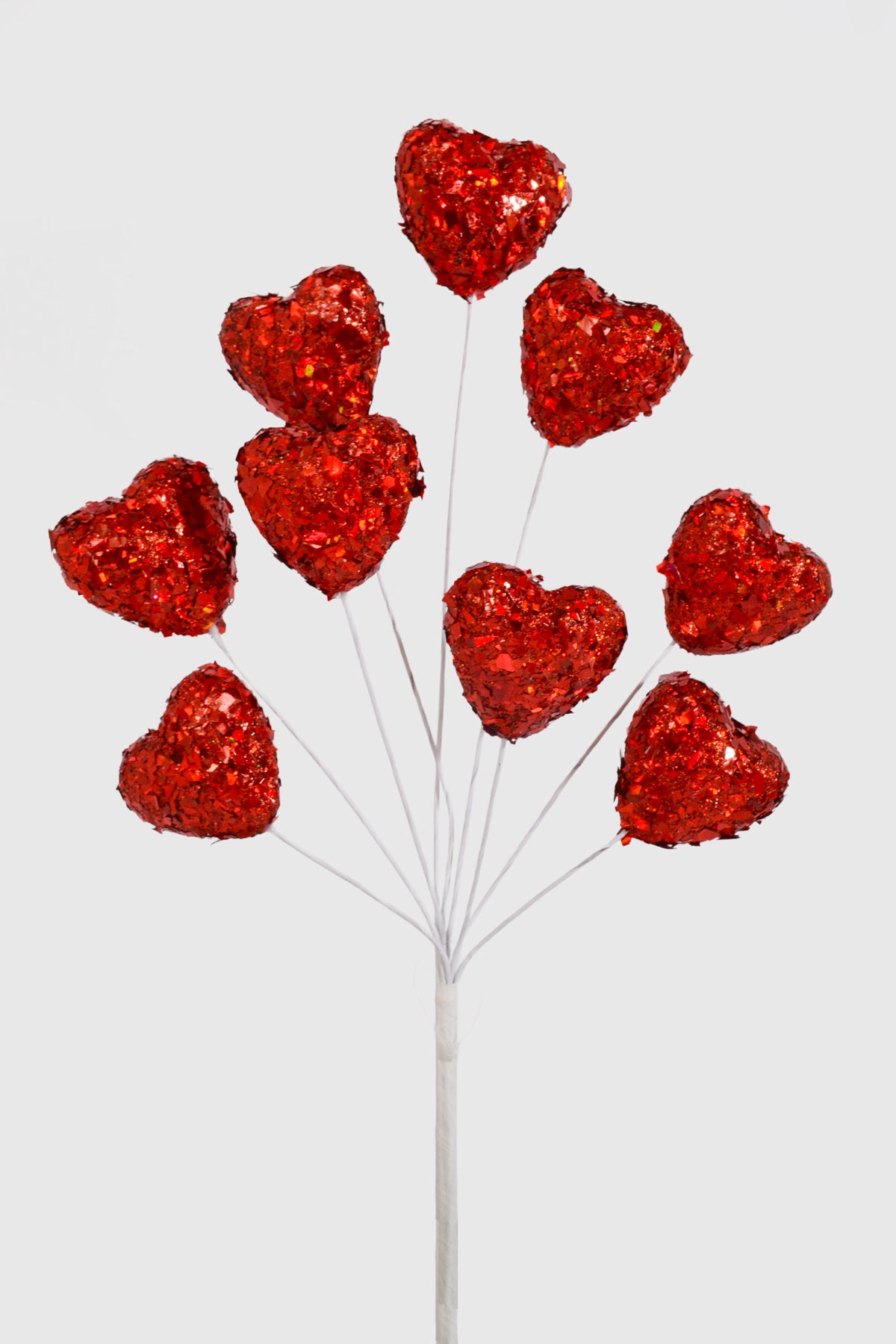 14.5" Glitter Hearts Stem Red