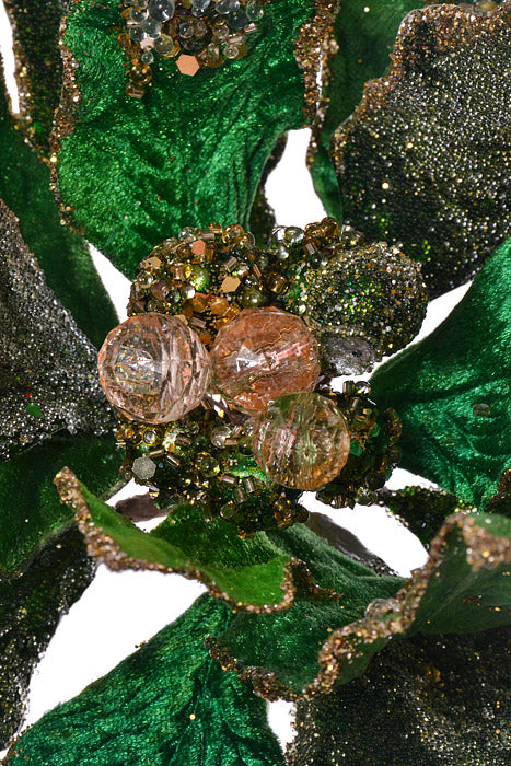 20&quot; X 10&quot; Heavy Jeweled Poinsettia Stem (Emerald/Gold)