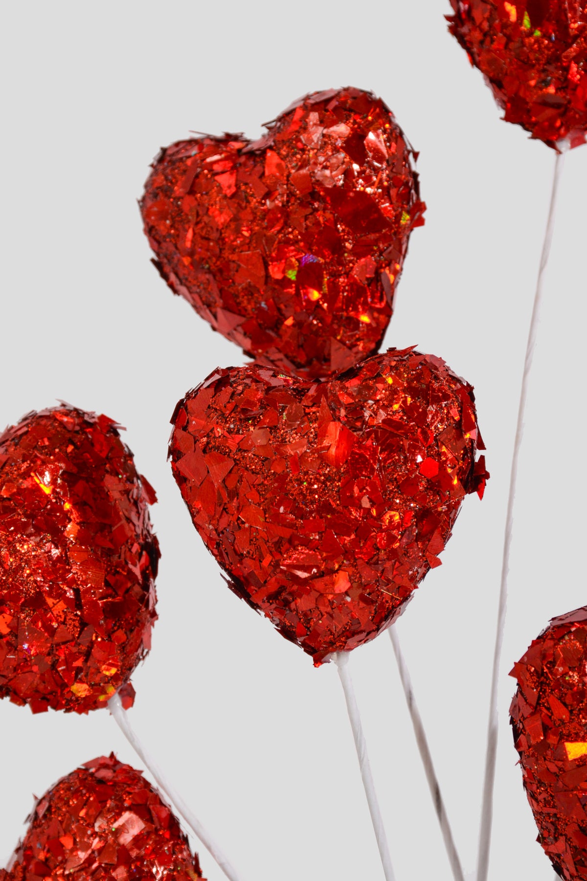 14.5" Glitter Hearts Stem Red