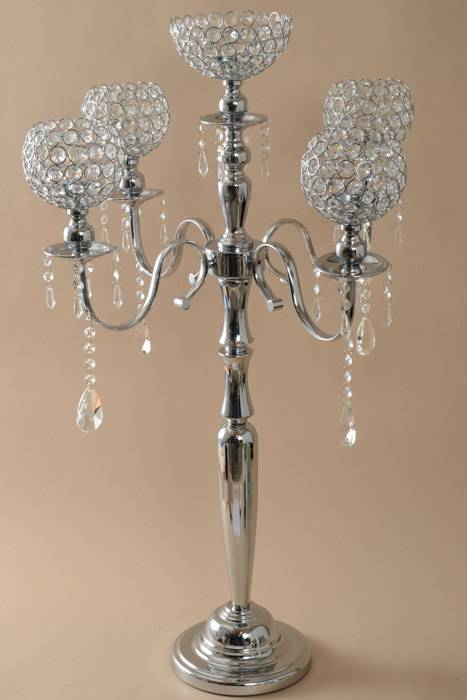 36" Metal 5-lite Candelabrum W/beads Silver