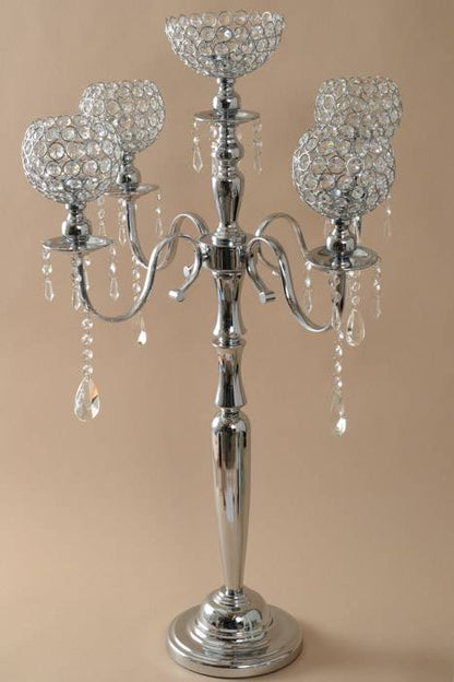 36" Metal 5-lite Candelabrum W/beads Silver