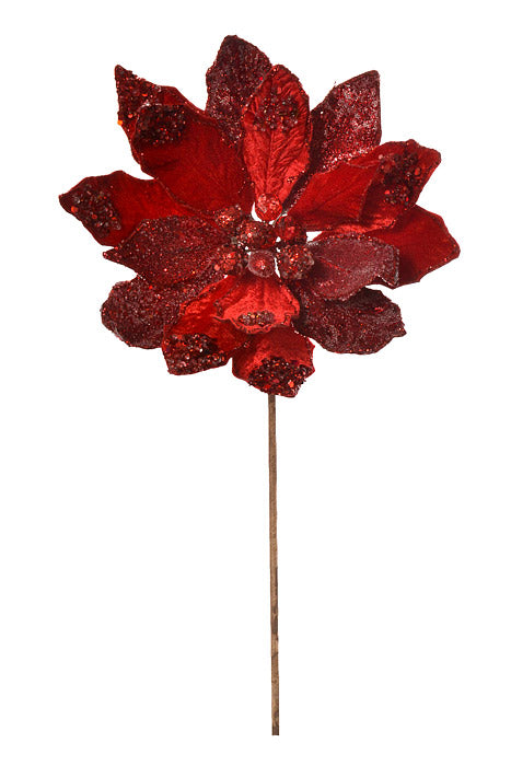 20" X 10" Heavy Jeweled Poinsettia Stem (Red)