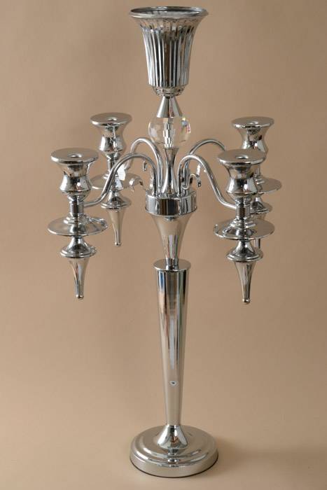 36" Metal 5-lite Candelabrum W/crystal Silver
