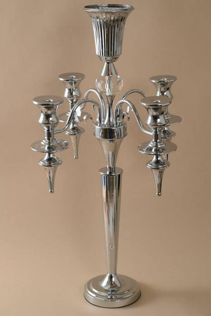 36" Metal 5-lite Candelabrum W/crystal Silver