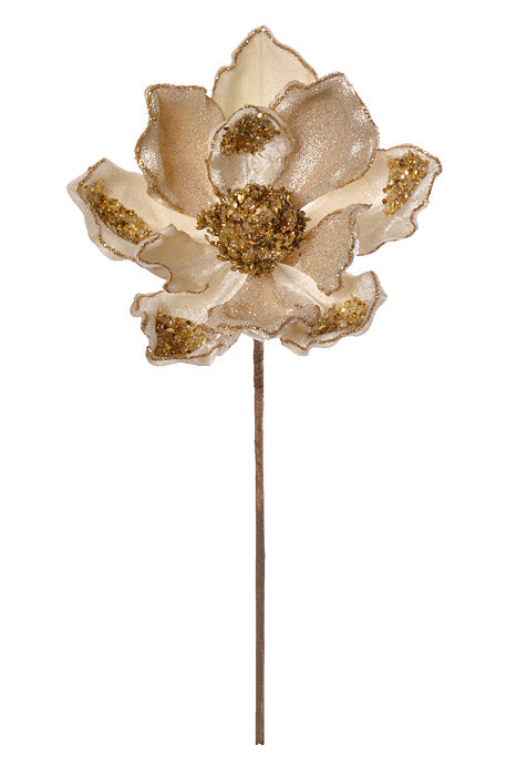 19.5" X 7" Heavy Jeweled Magnolia Stem (Ivory/Gold)