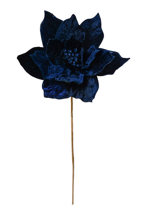 20" Velvet Poinsettia Stem Midnight Blue