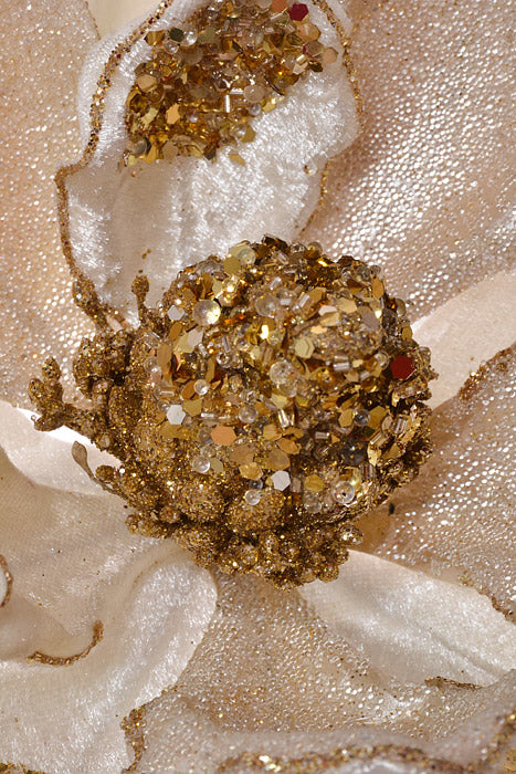 19.5" X 7" Heavy Jeweled Magnolia Stem (Ivory/Gold)