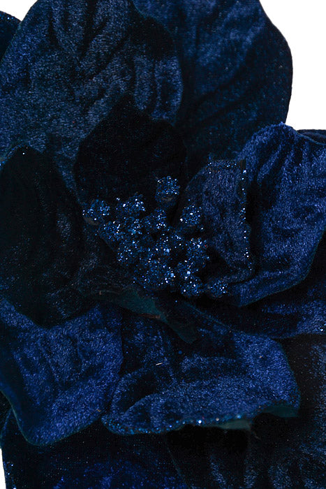 20" Velvet Poinsettia Stem Midnight Blue