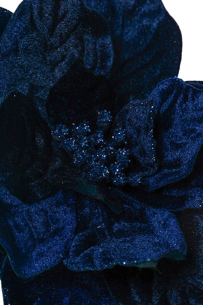 20" Velvet Poinsettia Stem Midnight Blue