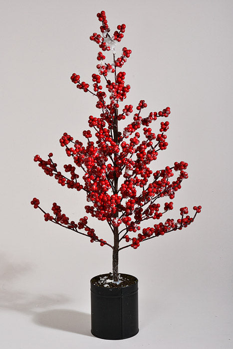 28" Berry Tree W/Snow In a Pot Red