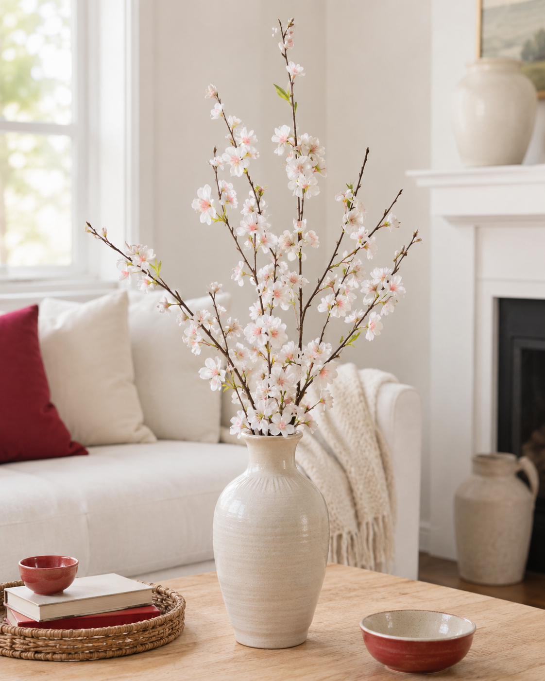 51" Silk Cherry Blossom Spray White