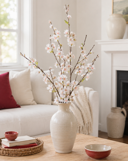 51" Silk Cherry Blossom Spray White