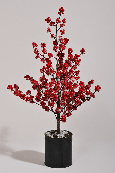 22" Berry Tree W/Snow In a Pot Red