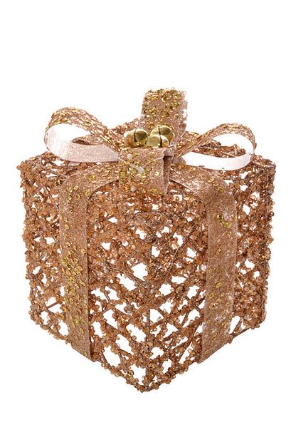 6"/8" Metal Gift Box Glitter Champagne Set/2