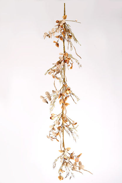 48" Autumn Beech Eucalyptus Pod  Garland Cream/Brown