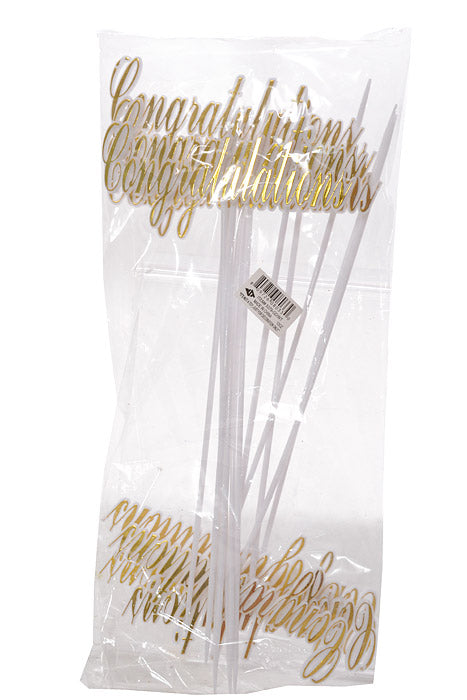 10.5" Congratulations Pick Gold/White Pkg/12