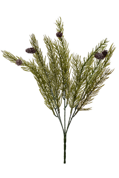 13.75" Glitter Pine Bush With Pinecone Green/Silver