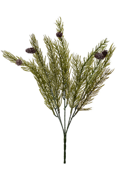 13.75" Glitter Pine Bush With Pinecone Green/Silver