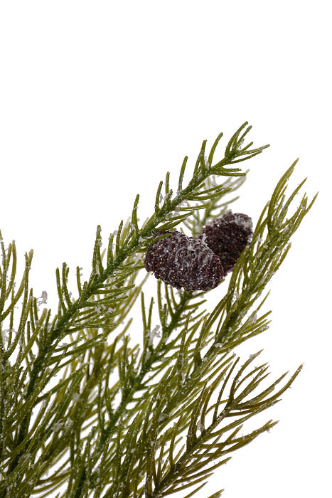 13.75" Glitter Pine Bush With Pinecone Green/Silver