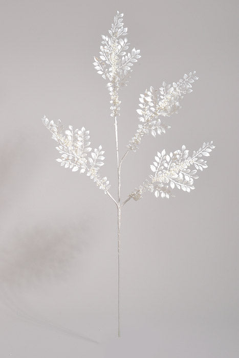 33" Fern Metallic Spray White