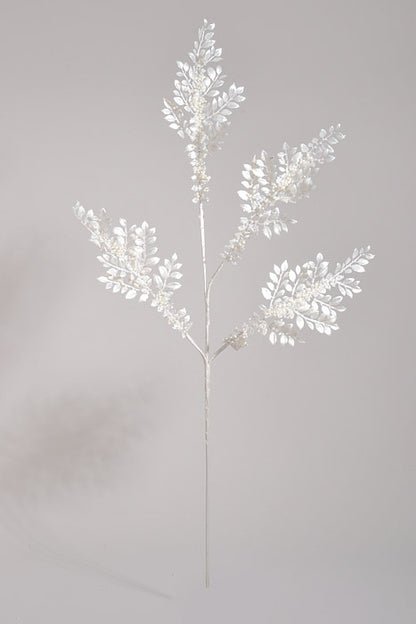 33" Fern Metallic Spray White