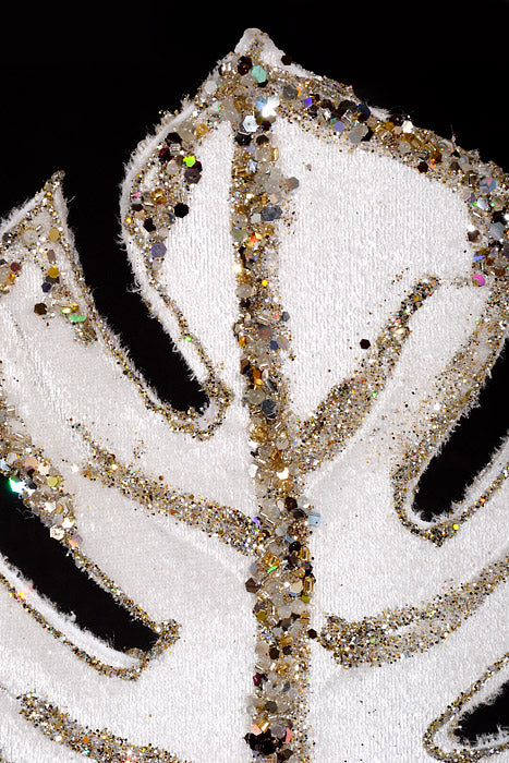 32" Iced Winter Monstera Leaf Stem Ivory/Champagne