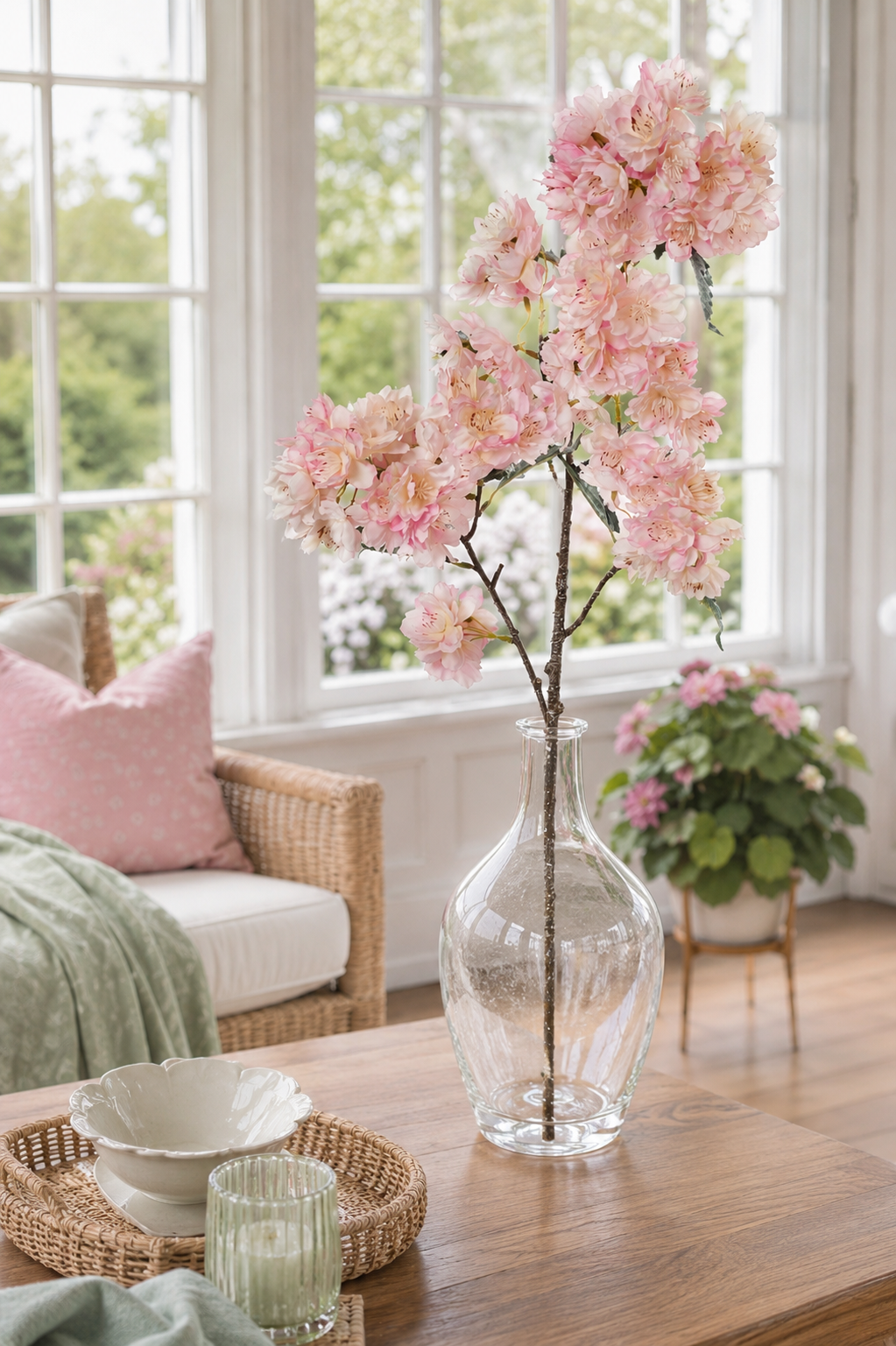 33.5" Silk Cherry Blossom Spray Light Pink