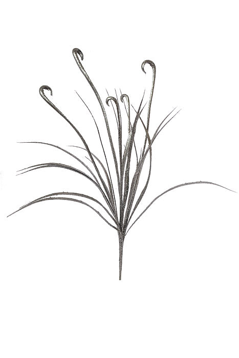 35" Glittered Curly Grass Bush Silver