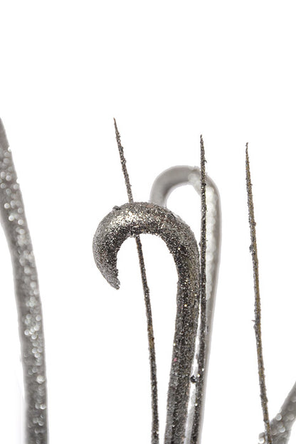 35" Glittered Curly Grass Bush Silver