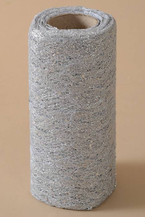 6" X 10yds Sparkle Lace Silver