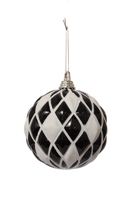 150Mm Design Ball Ornament Black/White Pkg/2