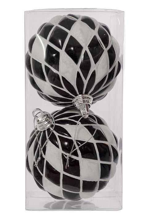 150Mm Design Ball Ornament Black/White Pkg/2