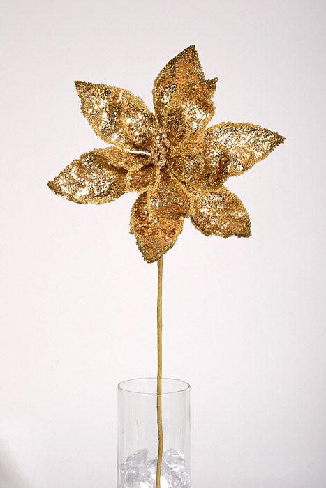 24" Metallic Glitter Poinsettia Stem Champagne