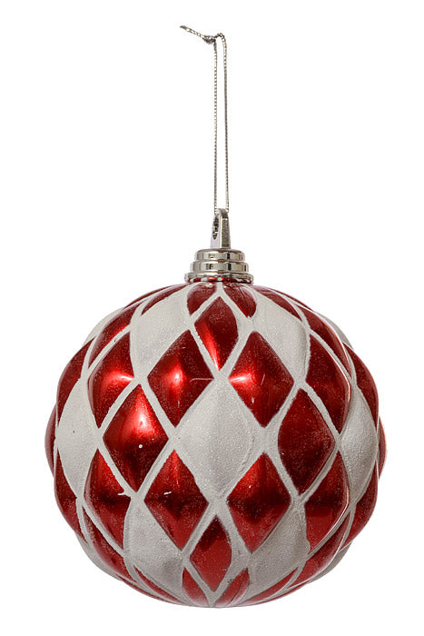150Mm Design Ball Ornament Red/White Pkg/2