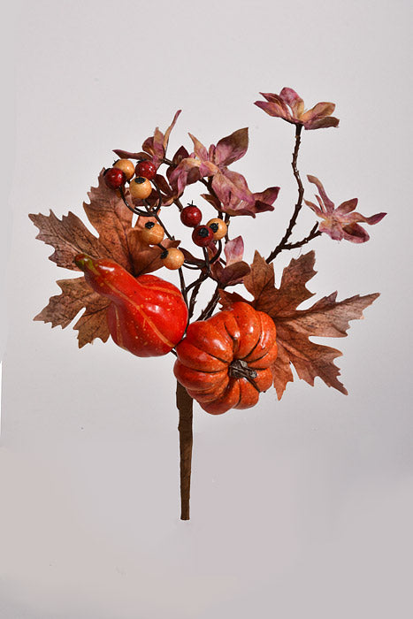12" Pumpkin/Berry/Leaves Pick Orange