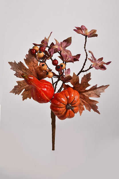 12" Pumpkin/Berry/Leaves Pick Orange
