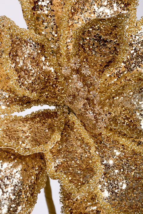 24" Metallic Glitter Poinsettia Stem Champagne
