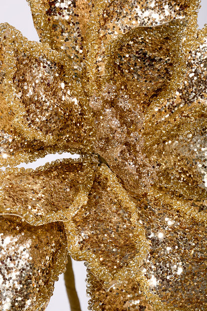 24" Metallic Glitter Poinsettia Stem Champagne