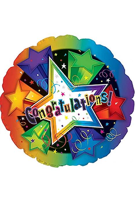 17" Round Foil Balloon Congratulations Multicolor Pkg/10