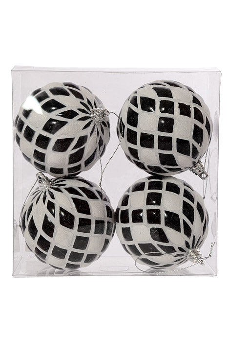 100Mm Design Ball Ornament Black/White Pkg/4