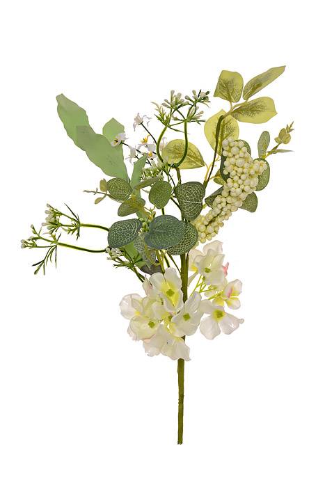 15" Silk Hydrangea Berry Pick (White)