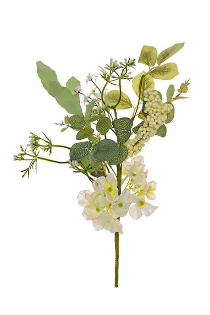 15" Silk Hydrangea Berry Pick (White)