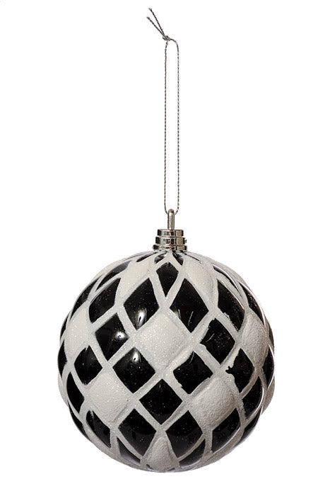 100Mm Design Ball Ornament Black/White Pkg/4