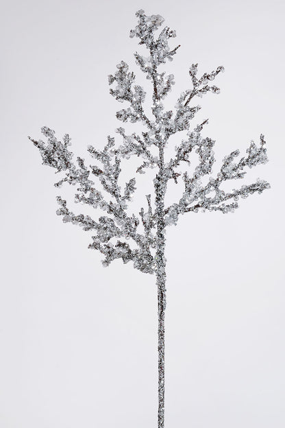 23.5" Glittered Beaded Spray Silver