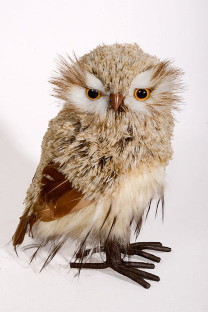 8.25" Winter Chalet Feather Owl Natural Cream