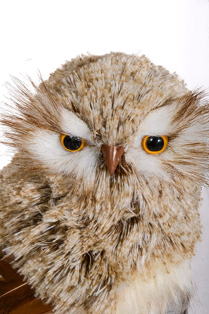 8.25" Winter Chalet Feather Owl Natural Cream