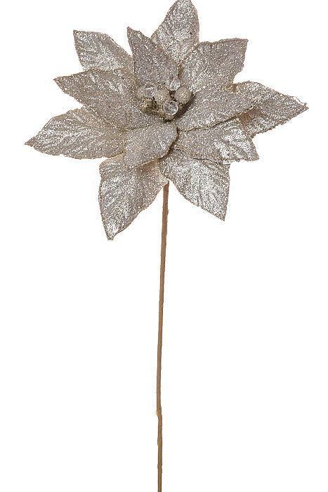 24&quot; Micro Beaded Sequins Poinsettia Stem Platinum